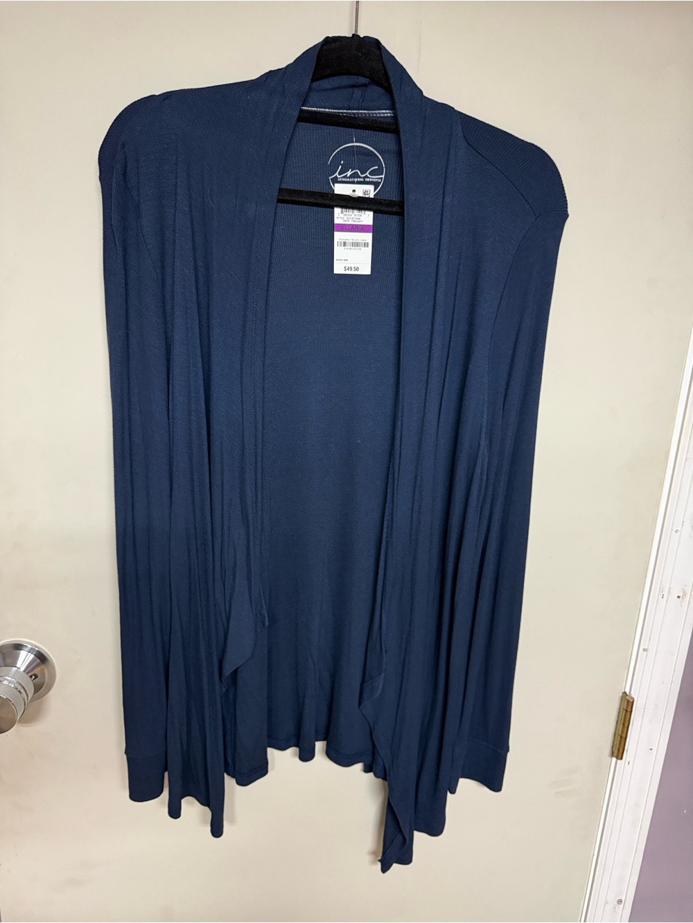 INC International Concepts Dusty Blue Open-Front Draped Cardigan